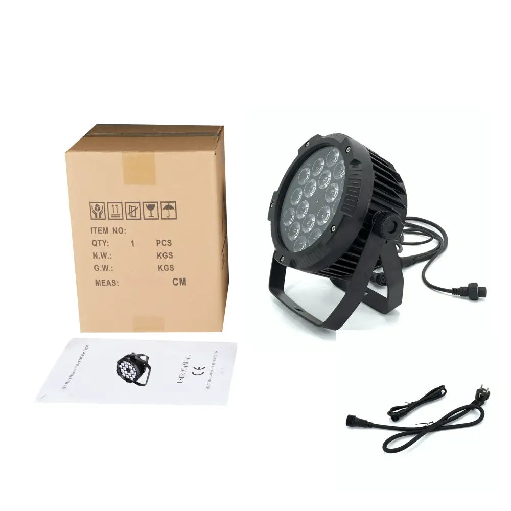 Modern black 18x18w rgbwa uv 6in1 led par light with 16 bright bulbs in rugged metal casing for party room decor