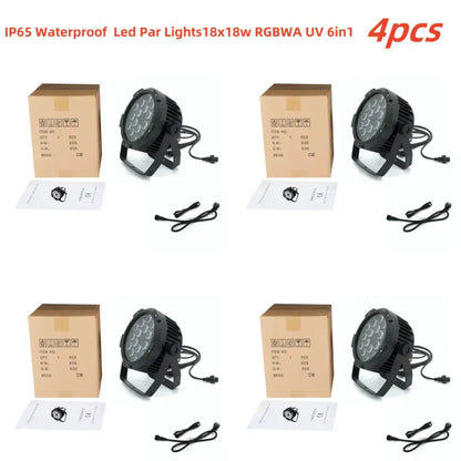 Modern black 18x18w rgbwa uv 6in1 led par lights with ip65 waterproof rugged circular housing for party decor