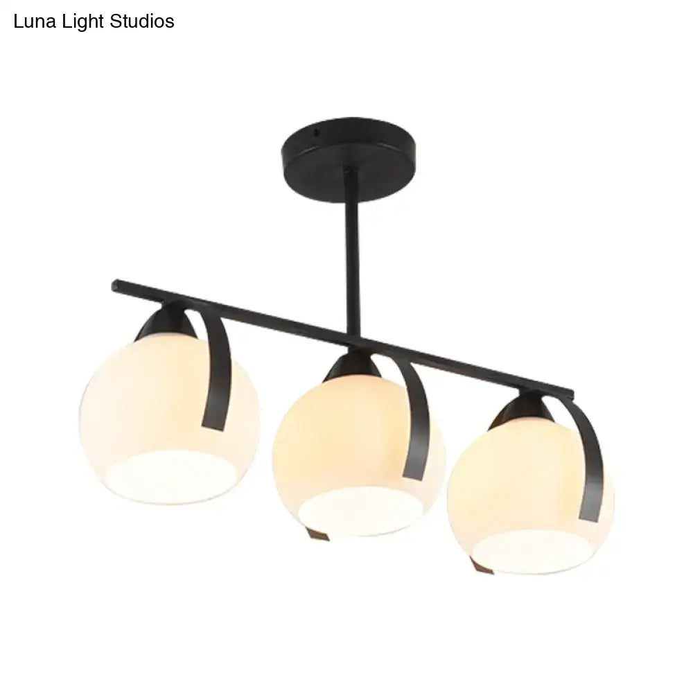 DecorBites contemporary 3-head black metal ceiling fixture with white frosted glass globes for led incandescent use