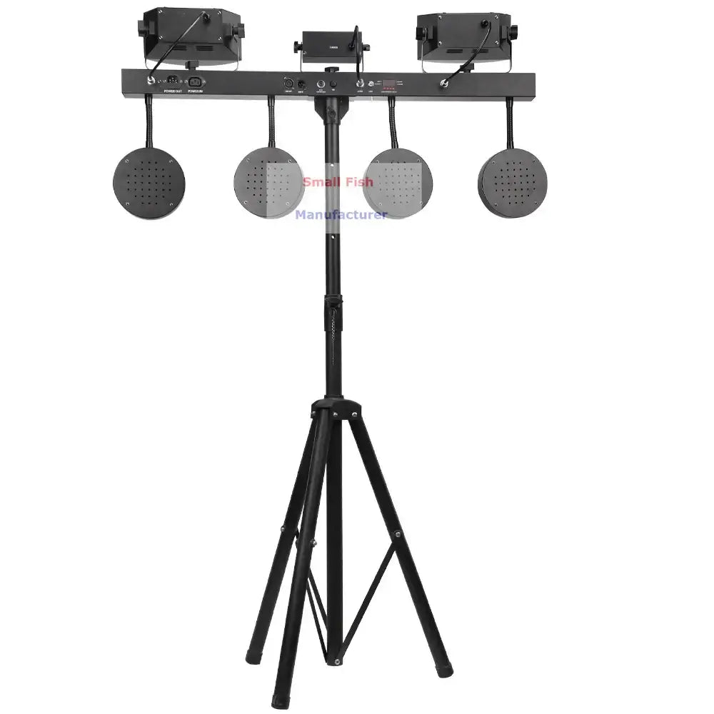 Modern black 4-in-1 led light stand bar with four circular spotlights and central control unit for disco lighting