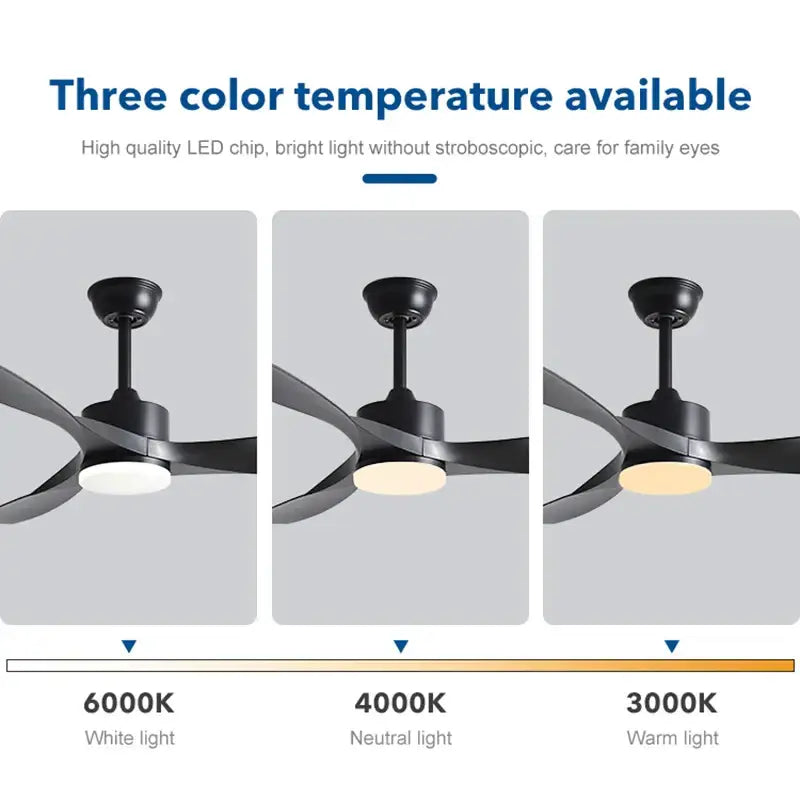 Modern black 52 inch pure copper dc motor ceiling fan with sleek blades and built-in led light with remote control