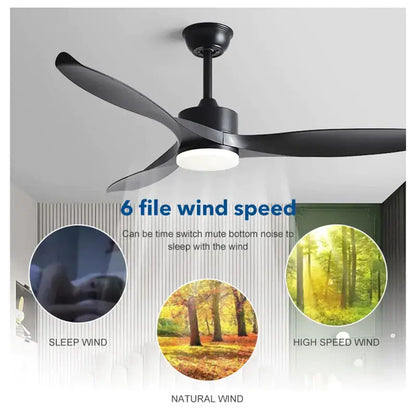 Modern black 52 inch pure copper ceiling fan with three sleek blades and integrated led light for living room use