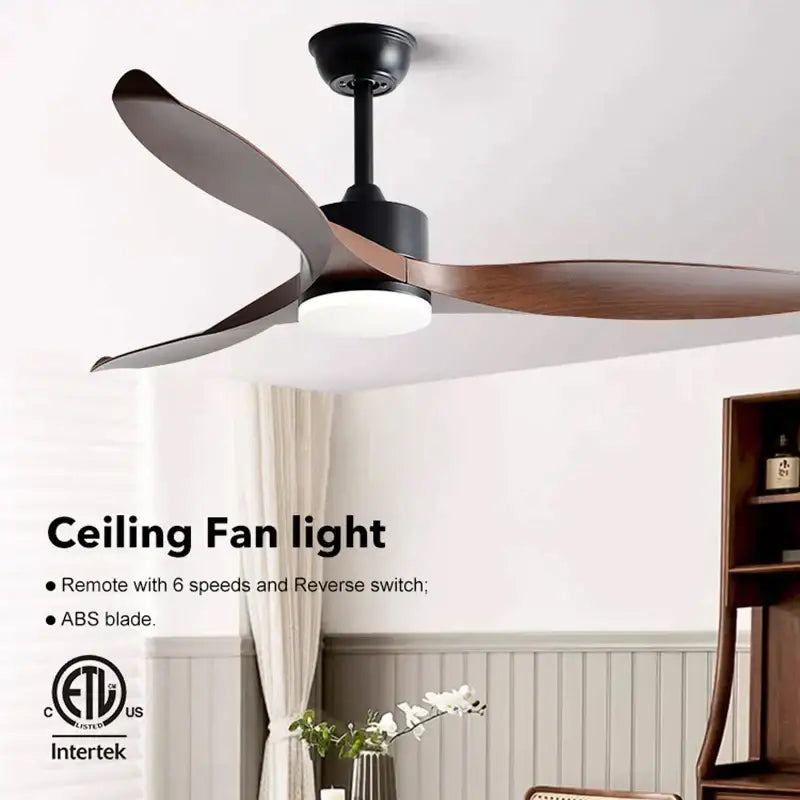 Modern black 52 inch pure copper dc motor ceiling fan with sleek curved abs blades and integrated led light for living room