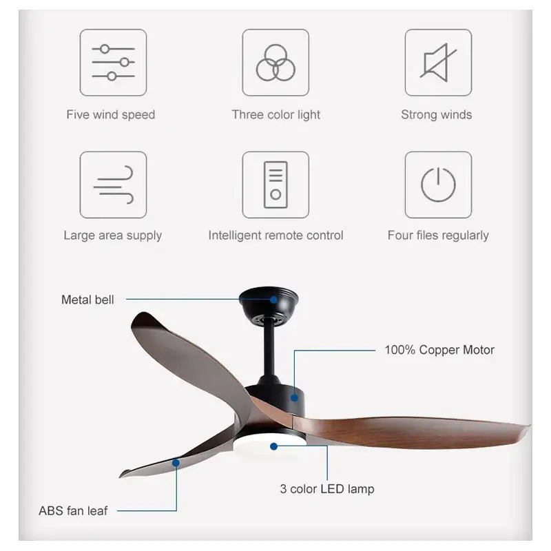Modern black 52 inch ceiling fan with sleek dual-toned blades and 100% copper dc motor for living room use