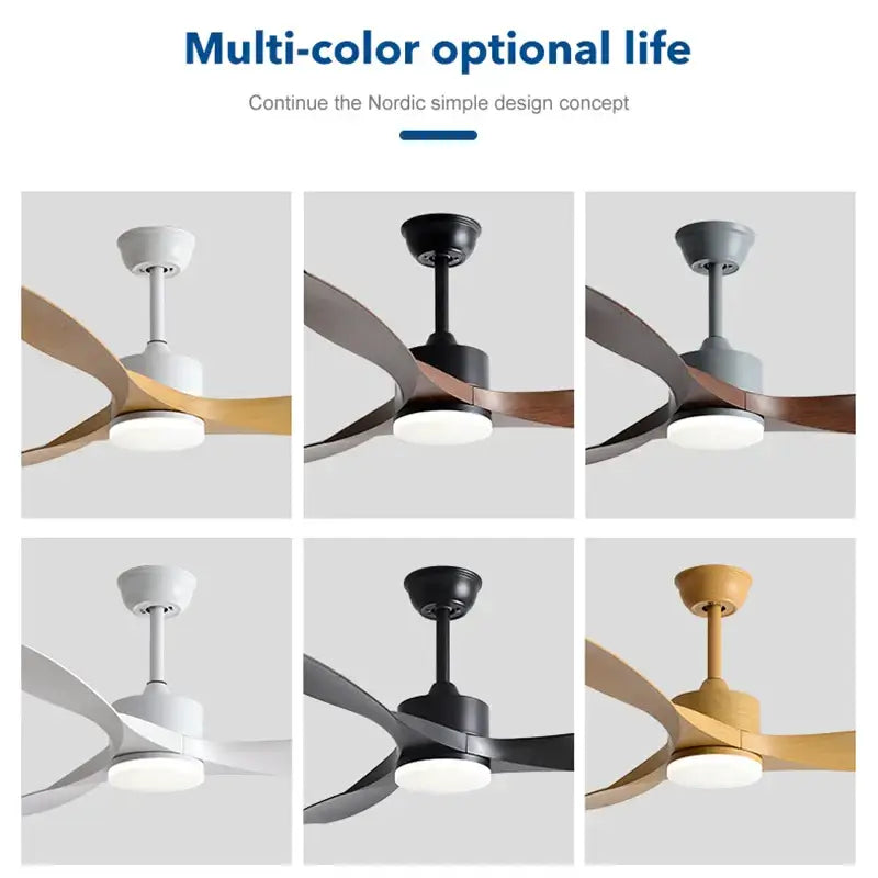 Modern black 52 inch pure copper dc motor ceiling fan with sleek curved blades in multiple color options for living room
