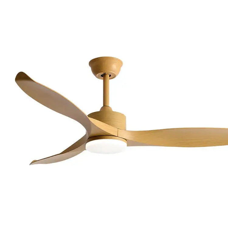 Modern black 52 inch pure copper ceiling fan with three light wood blades and integrated led light for living room use