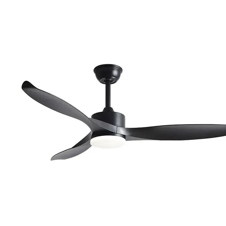 Modern black 52 inch pure copper dc motor ceiling fan with sleek blades and integrated light fixture for living room use