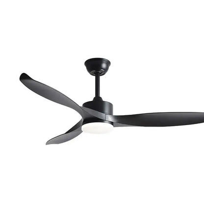 Modern black 52 inch pure copper dc motor ceiling fan with sleek blades and integrated light fixture for living room use