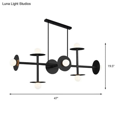 Decorbites modern 8-head black ceiling light fixture with matte metal arms and frosted glass globes for kitchen island