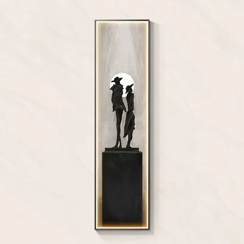 Modern black abstract art led wall lamp featuring a silhouette sculpture of two figures in hats for living room decorbites decor