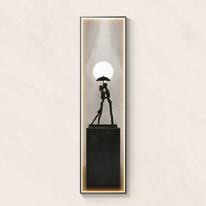 Modern black metal abstract art led wall lamp featuring a kissing couple under umbrella for living room decorbites decor