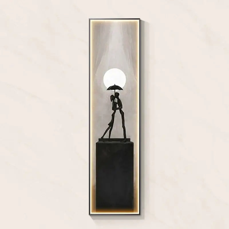 Modern black metal abstract art led wall lamp featuring a kissing couple under umbrella for living room decorbites decor