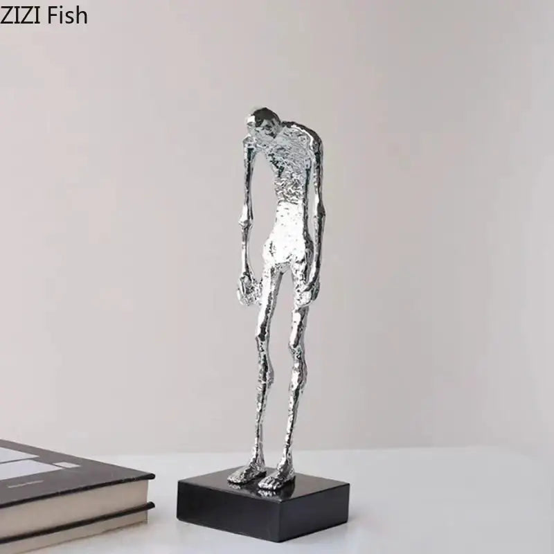 Silver textured abstract lovers sculpture on black base as modern sculpture desk ornament for bedroom decor