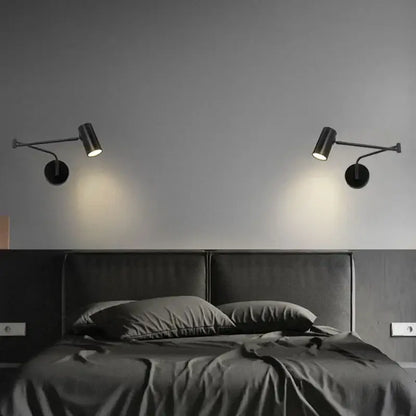Modern black acrylic iron led wall lamp with adjustable arms and circular bases for bedroom reading light decorbites acrylic iron
