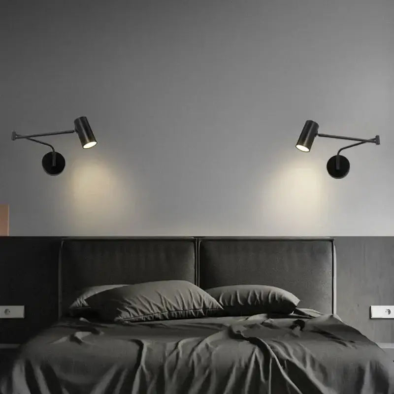 Modern black acrylic iron led wall lamp with adjustable arms and circular bases for bedroom reading light decorbites acrylic iron