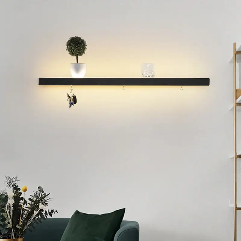 Modern black acrylic led wall lamps shelf with integrated lighting and hooks for bedroom decorbites acrylic led wall use
