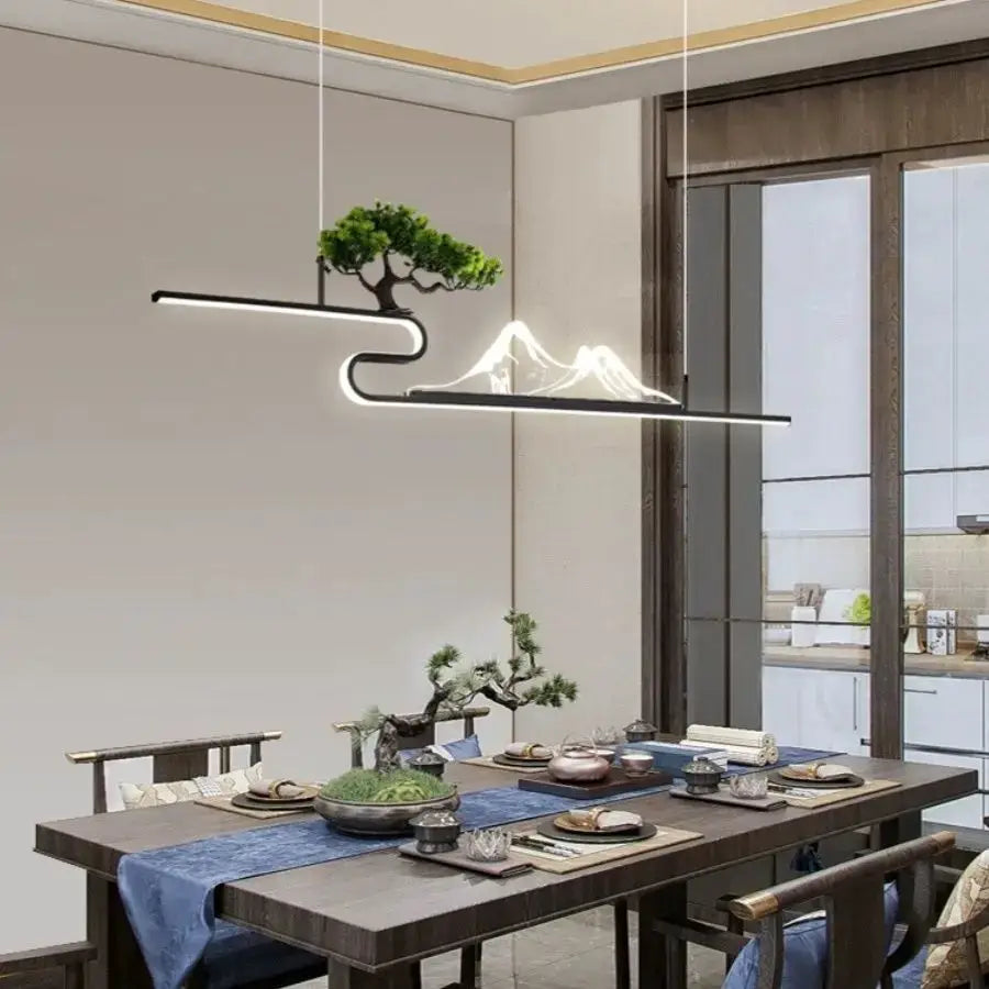 Modern black acrylic mountain peak pendant lights with sculpted bonsai tree design for living room decorbites acrylic mountain