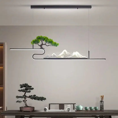 Modern black acrylic mountain peak pendant lights with integrated led lighting depicting bonsai tree decorbites acrylic mountain
