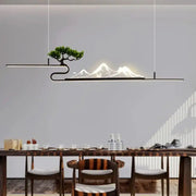 Modern black metal pendant lights with illuminated acrylic mountain peak and bonsai tree design for living room decorbites acrylic mountain