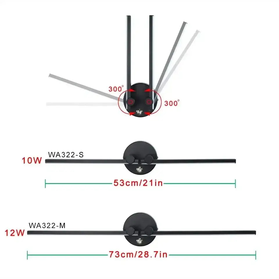 Modern black adjustable double arm wall light with sleek metallic rods and 300-degree rotation for living room decorbites adjustable double arm