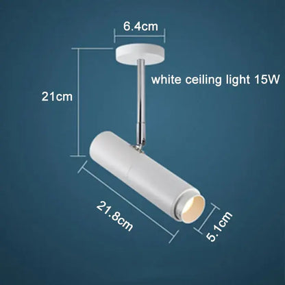A sleek white cylindrical ceiling light with chrome stem and 15w bulb for decorbites adjustable focus track lights