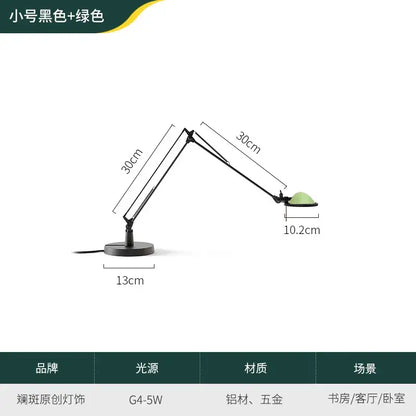 Modern black and green decorbites adjustable led desk lamp with aluminum and brass construction for study or bedroom