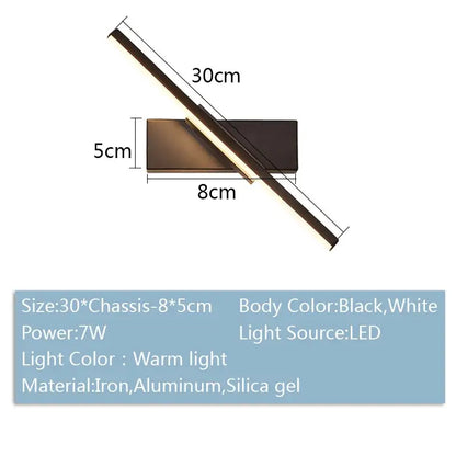 A sleek 30cm modern black adjustable led wall sconce made of iron and aluminum for bedroom lighting