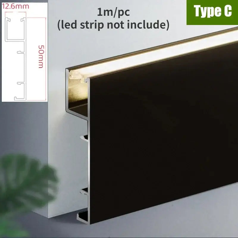 Modern black aluminium led profile recessed skirting holder type c model by decorbites for living room lighting