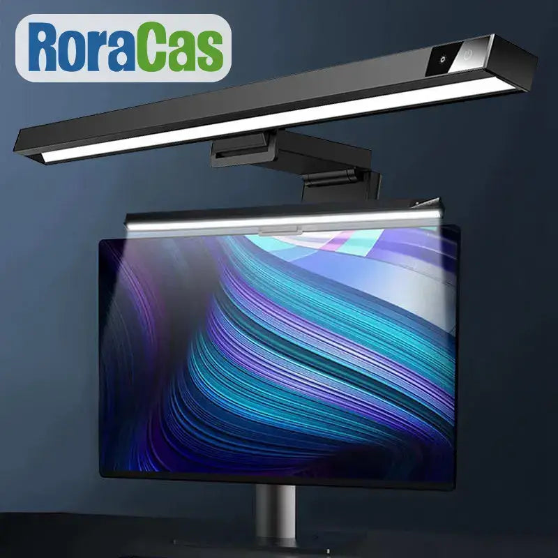 Black roracas aluminium monitor light bar with adjustable arm and sleek modern design for office eye care use