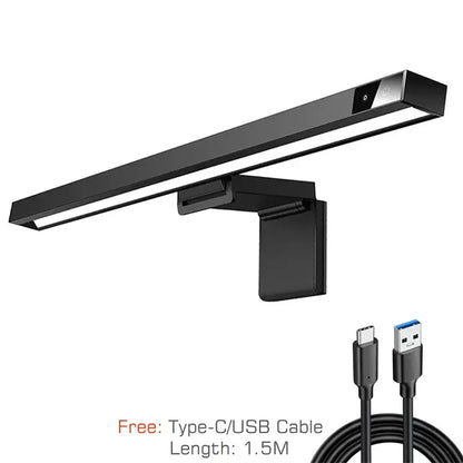 Modern black aluminium monitor light bar with matte finish and slim profile designed as an office eye care lamp