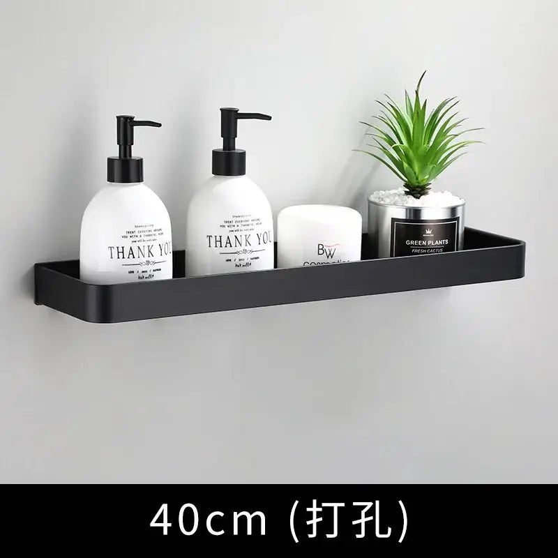 Modern black aluminum bathroom shower shelf with hooks and towel bar in black matte-finish aluminum decorbites black aluminum