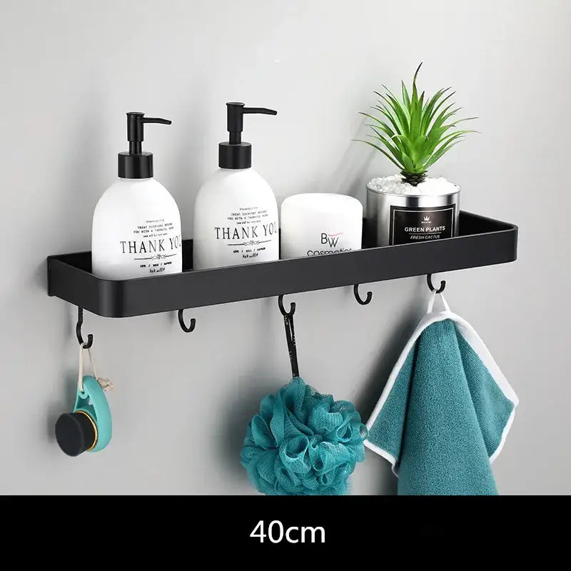 Modern black aluminum bathroom shower shelf with hooks and rectangular tray for organized aluminum bathroom shower decorbites black aluminum