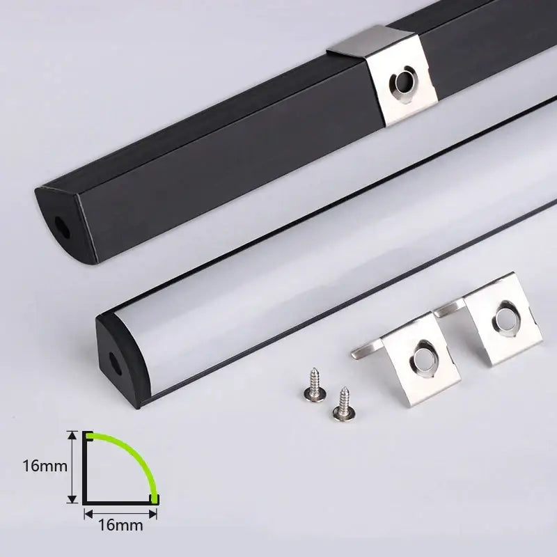 Modern black aluminum v-type led profile kitchen under cabinet light with black aluminum matte casing and silver mounting brackets
