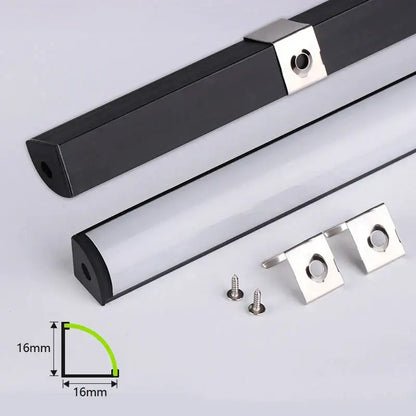 Modern black aluminum v-type led profile kitchen under cabinet light with black aluminum matte casing and silver mounting brackets