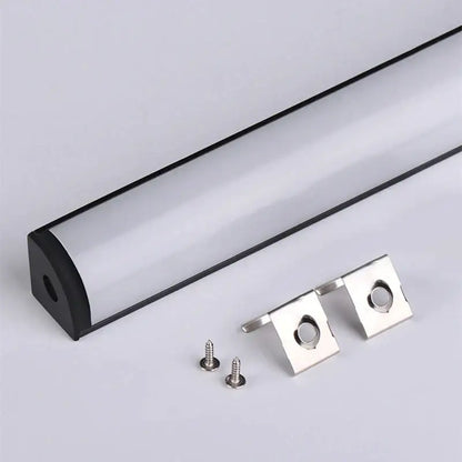 A modern black aluminum v-type led profile kitchen under cabinet light with sleek translucent white diffuser from decorbites black aluminum