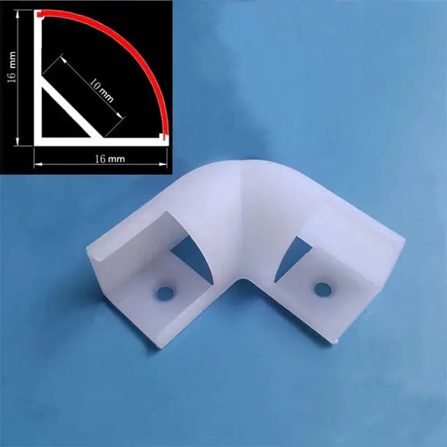 White plastic l-shaped corner bracket with 16 mm size and 10 mm radius for decorbites black aluminum led profile lighting