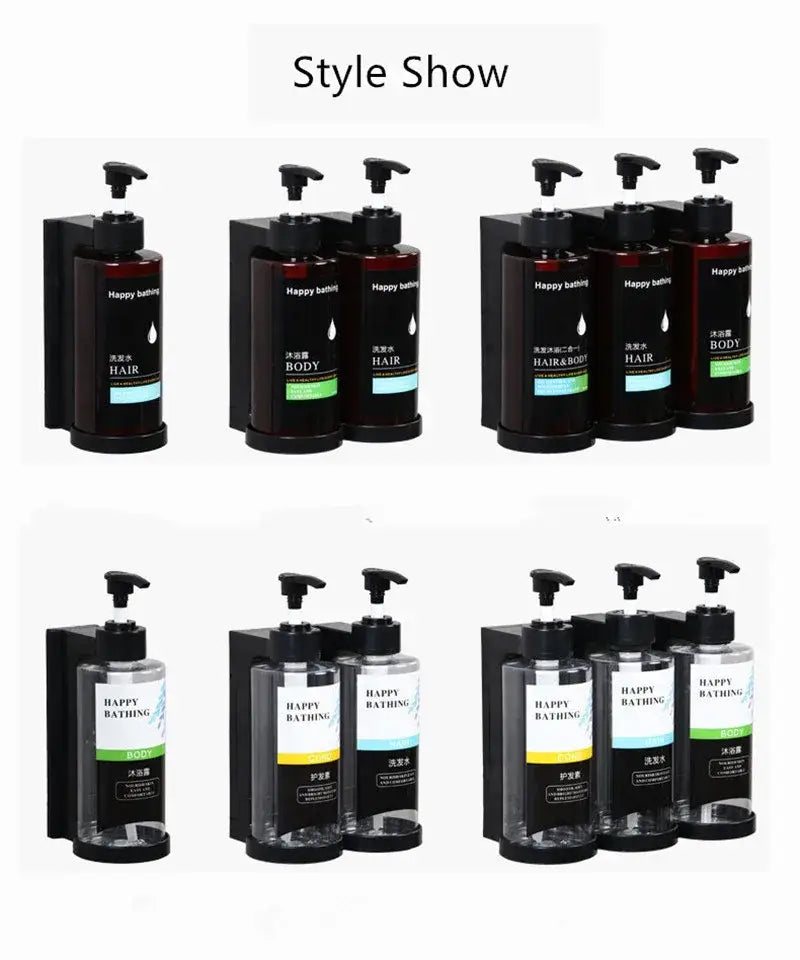 Modern black amber soap dispenser set with wall-mounted black and transparent decorbites amber soap pumps for bathroom storage