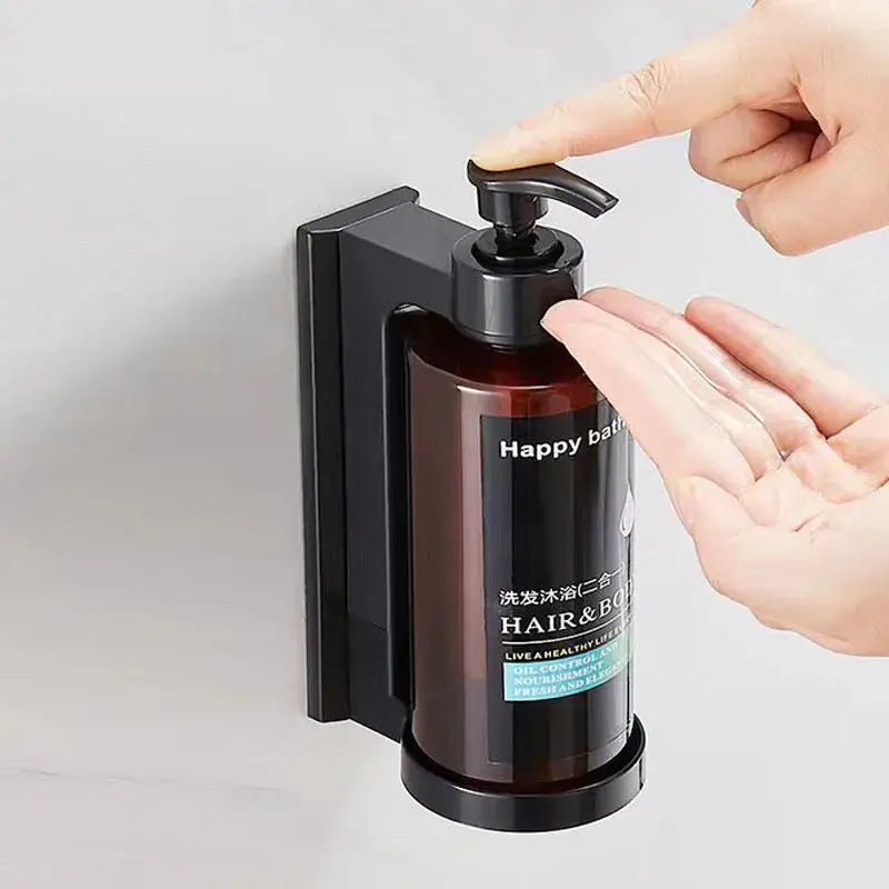 Modern black amber soap dispenser set wall-mounted holding an amber soap dispenser with happy bath body wash