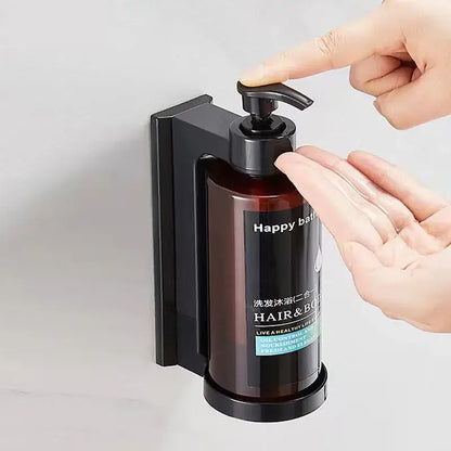 Modern black amber soap dispenser set wall-mounted holding an amber soap dispenser with happy bath body wash