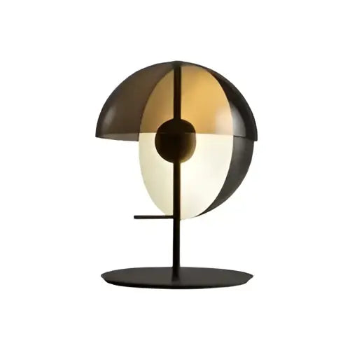 Modern black and amber glass table lamp with segmented dome shade and minimalist metal base for bedroom decorbites glass table