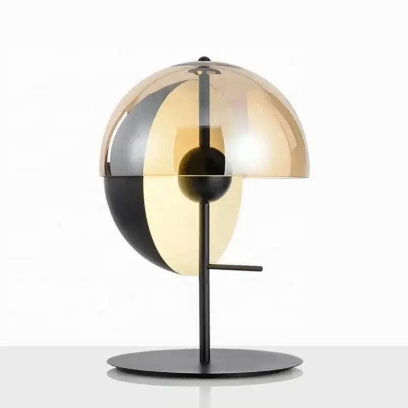 Modern black and amber glass table lamp with split dome design on matte base perfect for bedroom decorbites glass table