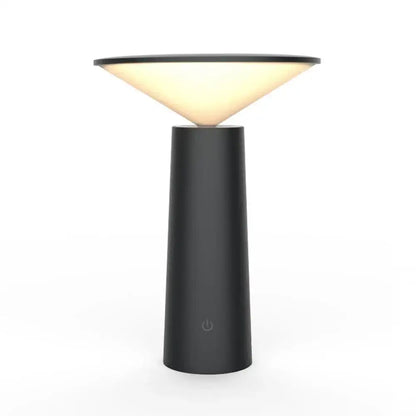 Modern black and beige led usb desk lamp with touch sensor and conical light diffuser for bedroom use