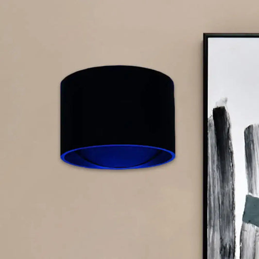 Modern black and blue velvet circle wall light with vibrant blue inner lining for bedroom wall light kit