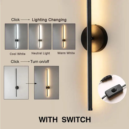 Modern black and brass rotation led wall light with cylindrical body and adjustable cool white to warm white modes