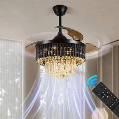Modern black and bronze decorbites crystal fandelier ceiling fan with wrought iron and crystal accents for living room decor
