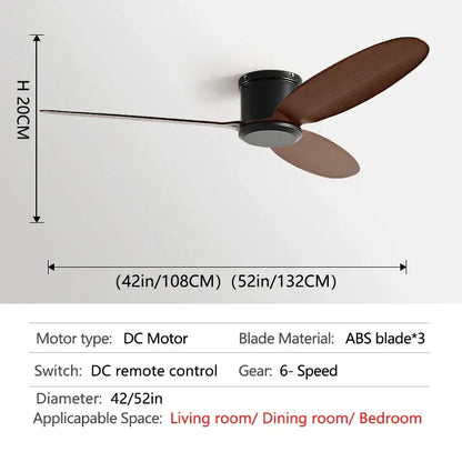 Modern black and brown ceiling fan with remote control featuring sleek black motor and three matte brown abs blades by decorbites black modern
