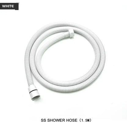 White corrugated stainless steel shower hose 1.5 meters with flexible design for modern black and brushed golden handheld shower head