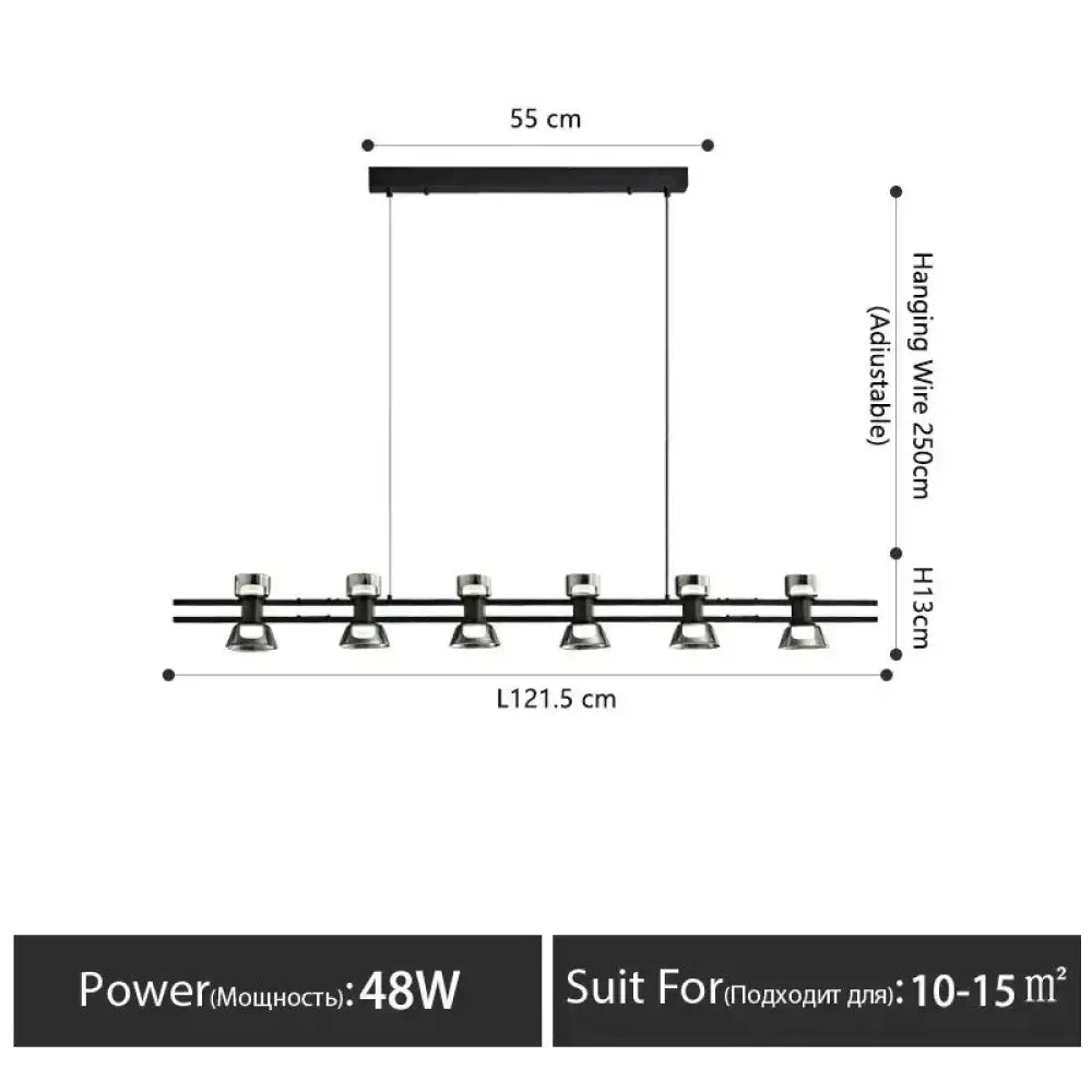 Modern black and chrome led strip lamp with five adjustable spotlights and 55 cm wide rectangular fixture for kitchen island