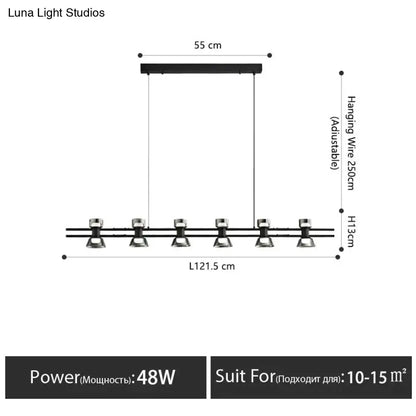 Modern black and chrome led strip lamp with five adjustable spotlights on a 55 cm wide linear strip lamp fixture