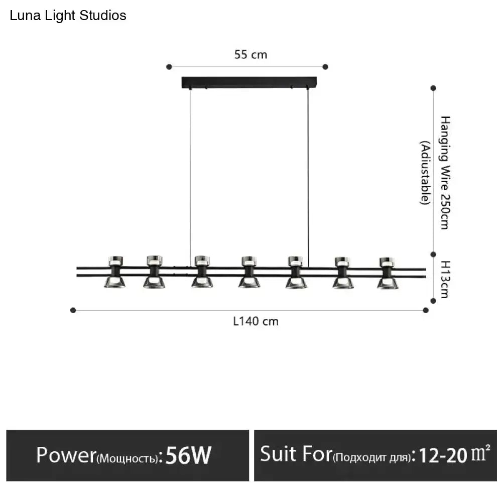 Modern black and chrome led strip lamp with six adjustable spotlights and 55 cm rectangular ceiling mount